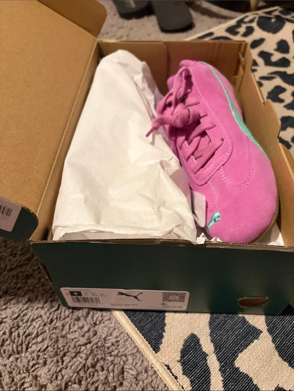 Puma Pink Suede Sneakers with Mint Stripe